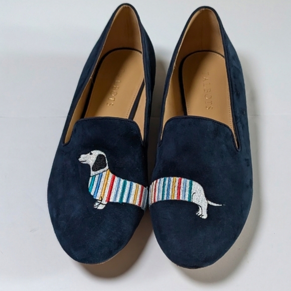 Talbots Ryan Loafers Flats Shoes Women 9 Navy Suede Dachshund Dog Embroidered - Picture 6 of 8